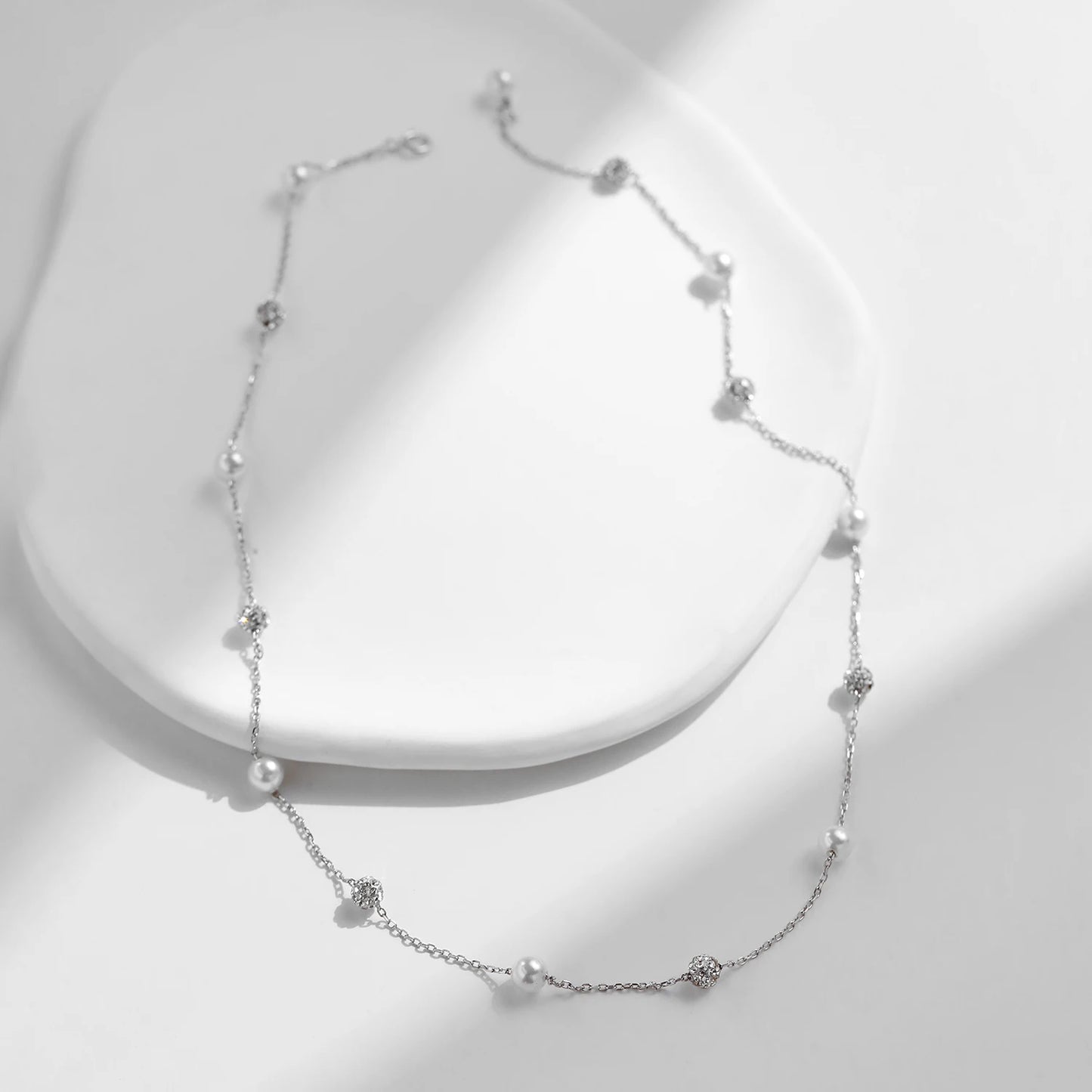 Collar con colgante de cadena de perlas y cuentas de circonita de plata esterlina 925 de MODIAN para mujer, joyería fina, regalo de San Valentín.