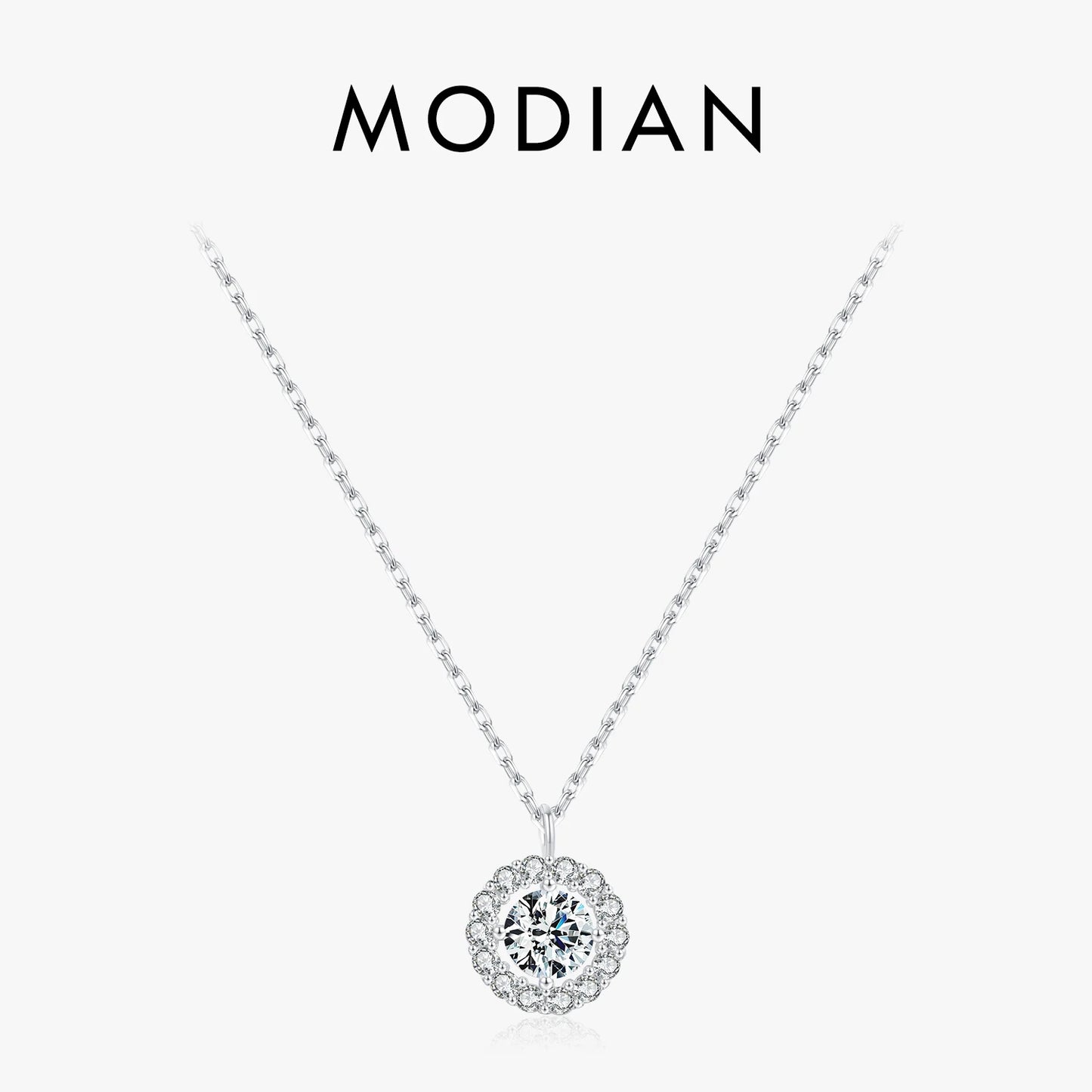 Collar con colgante de boda MODIAN de plata de ley 925 con circonitas redondas brillantes de alta calidad para mujer, joyería de aniversario