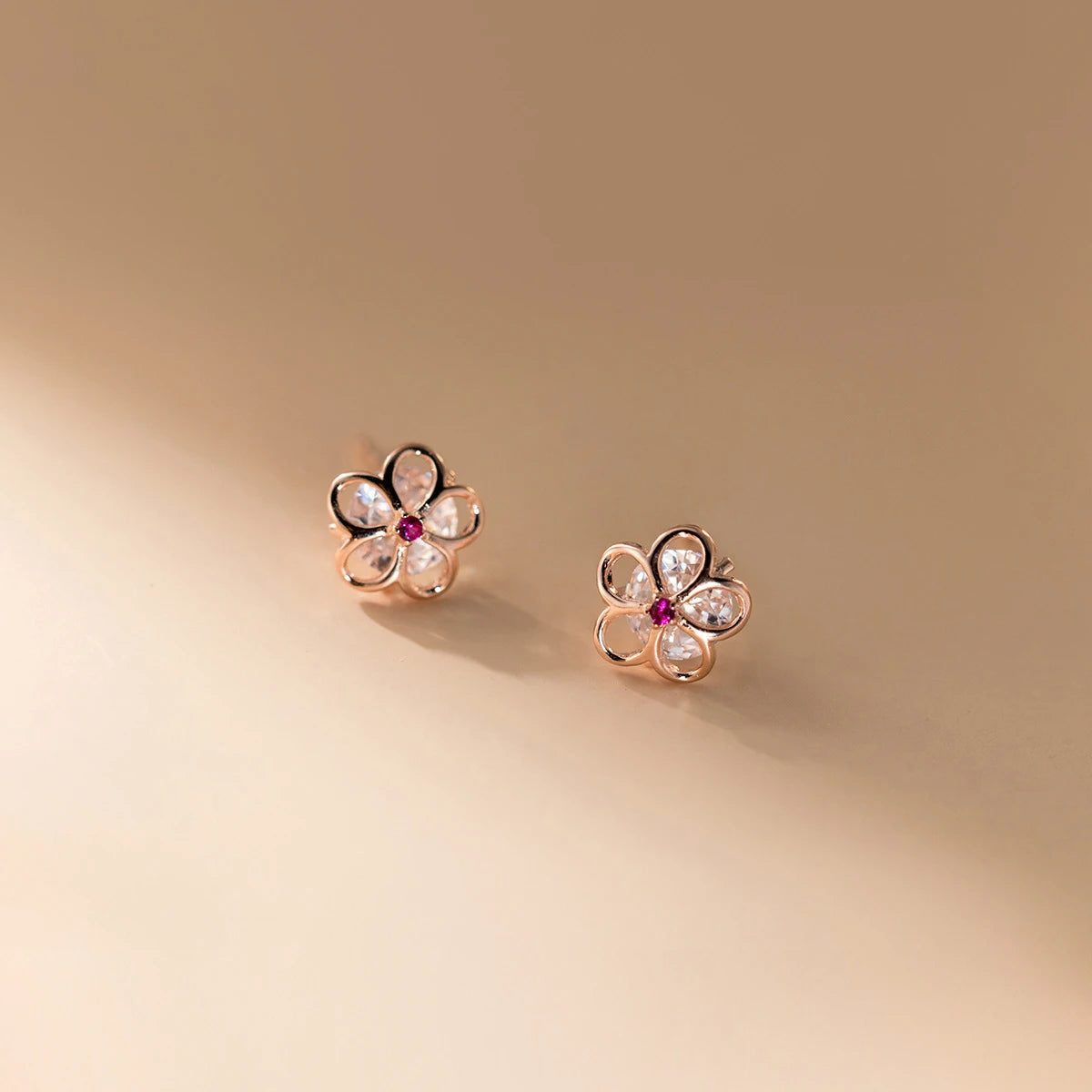 Pendientes Modian Summer Beach de plata de ley 925 100% con circonitas rosas y cristales para mujer, joyería de plata con flor hueca de circonita cúbica transparente
