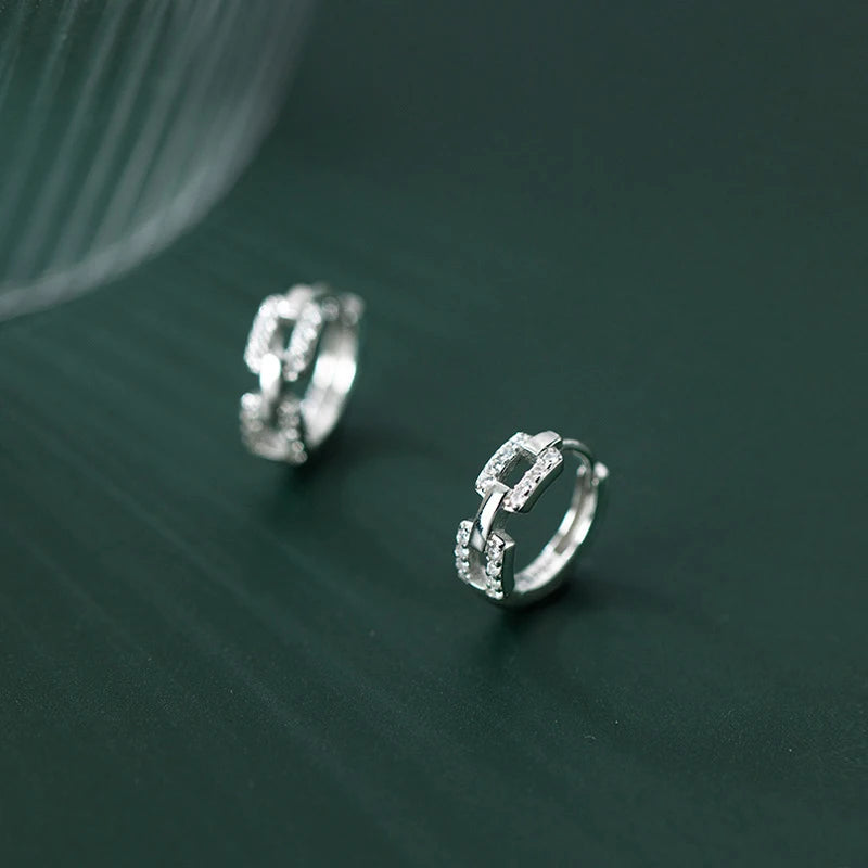 Modian Pure 925 Sterling Silver Geometric Clear Cz Dazzling Ear Buckles Hoop Earrings for Women Clips Chic Fashion Jewelry Arete