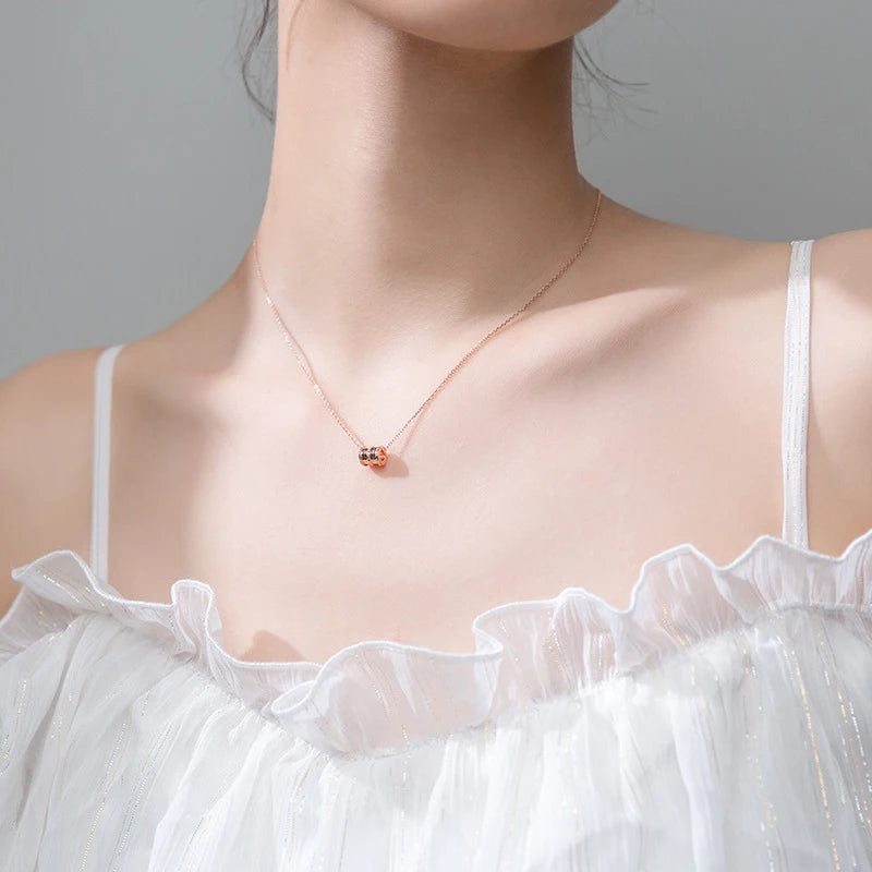 Collar clásico de plata de ley 925 con dije redondo de la marca Modian, color rosa y dorado, colgante para boda.