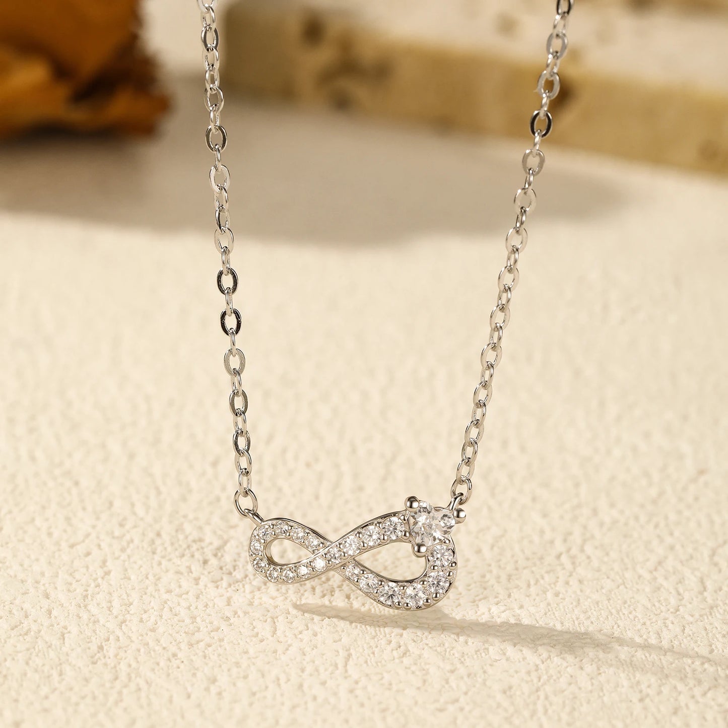 Collar romántico de amor infinito MODIAN, cadena de eslabones de corazón Mobius de plata de ley 925, colgante para mujer, joyería fina