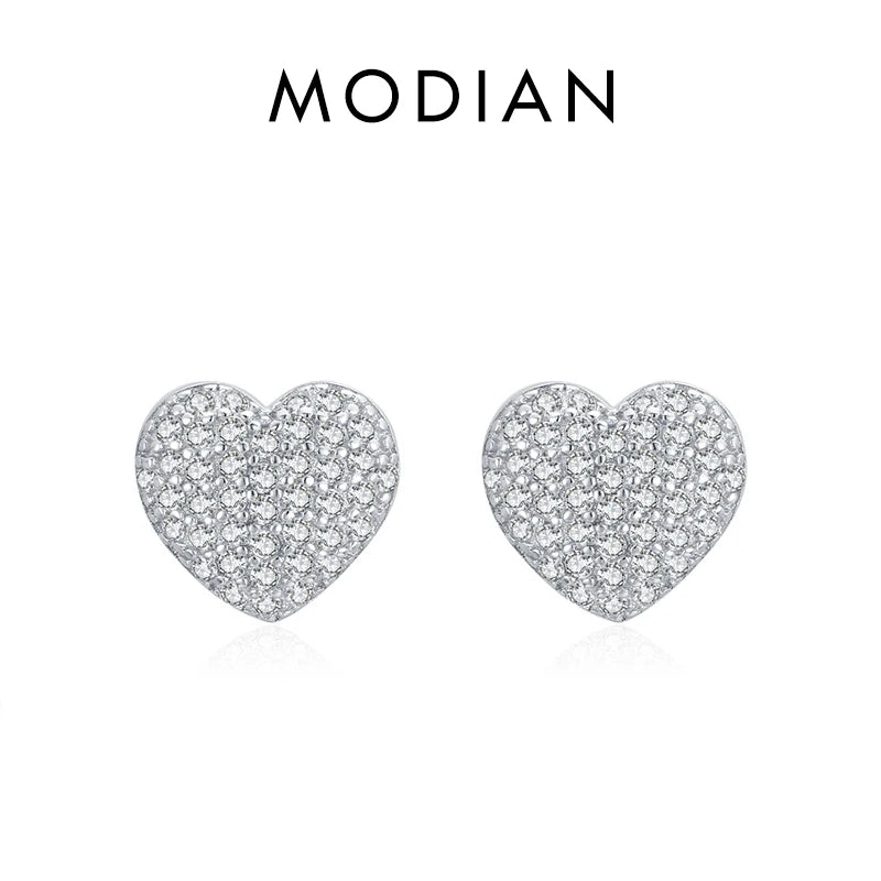 Pendientes MODIAN de plata de ley 925 con forma de corazón de amor para mujer, aretes de circonita cúbica transparente, joyería de boda