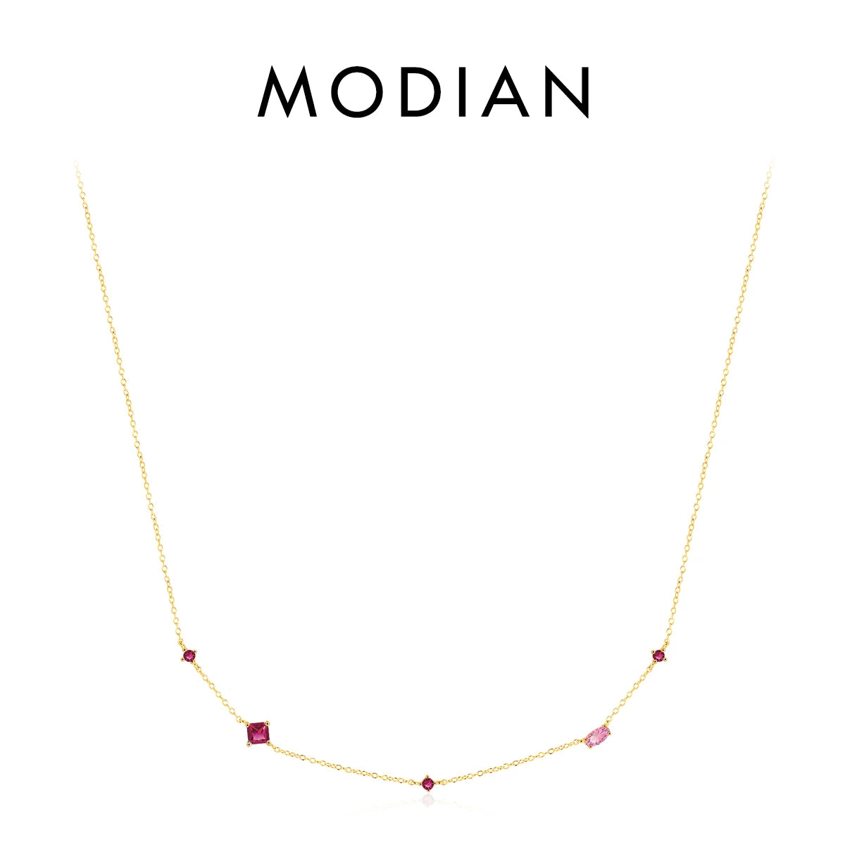 Collar con colgante de circonitas arcoíris de colores de plata esterlina 925 de MODIAN, cadena geométrica brillante para mujer, regalo de joyería de fiesta