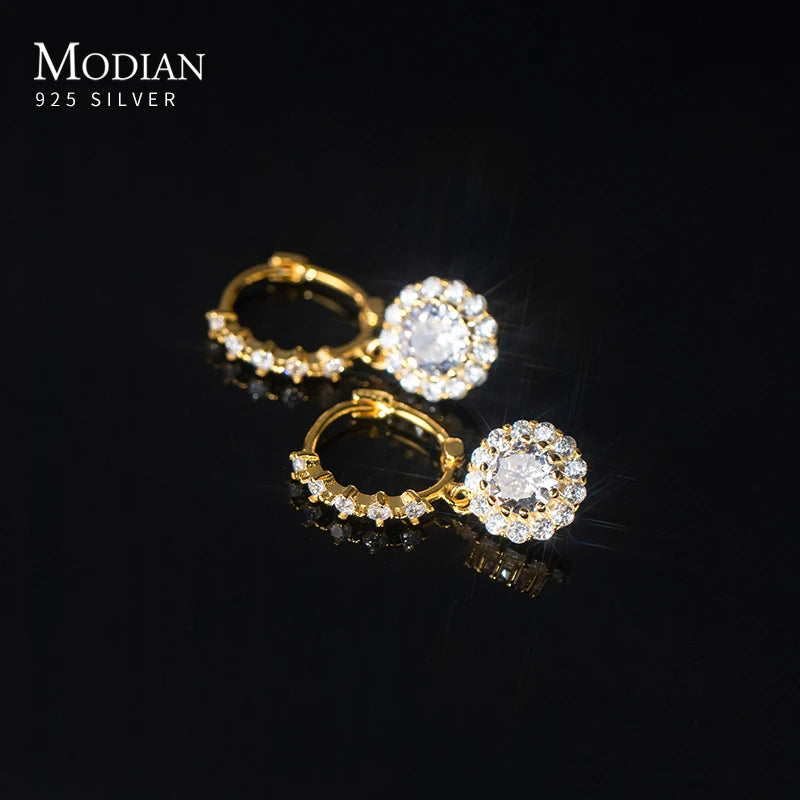Pendientes colgantes de lujo Moidan con circonitas redondas brillantes, de plata de ley 925, con dijes colgantes para mujer, joyería de boda.