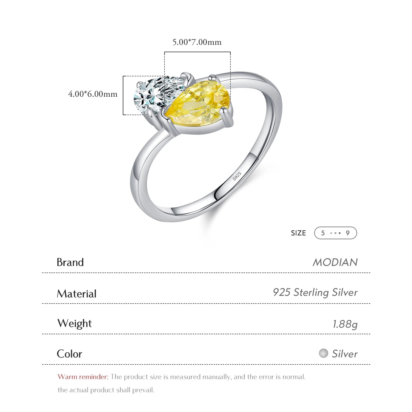 Anillo MODIAN de plata de ley 925 con forma de gota de agua y circonita cúbica, chapado en oro blanco, para mujer, joyería de fiesta, regalo
