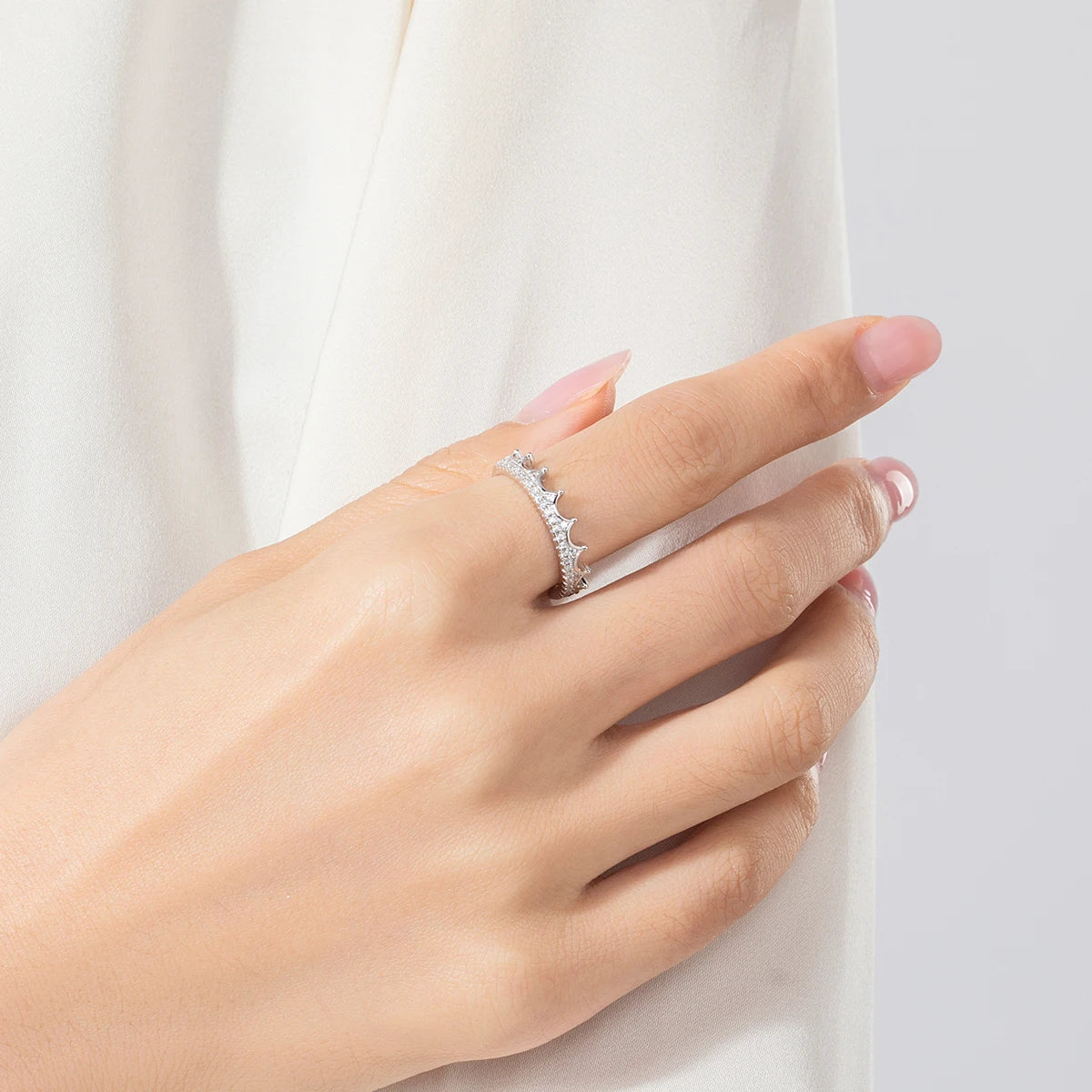 Anillo de dedo MODIAN de plata de ley 925 con circonita cúbica transparente, moderno, de tamaño abierto y ajustable, para mujer, joyería fina para boda, regalo