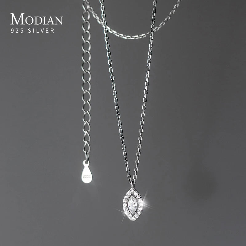 Collar de ojos exquisitos de MODIAN, nueva moda, auténtica plata de ley 925, cadena de eslabones de circonita cúbica transparente brillante, regalo para mujer, joyería fina
