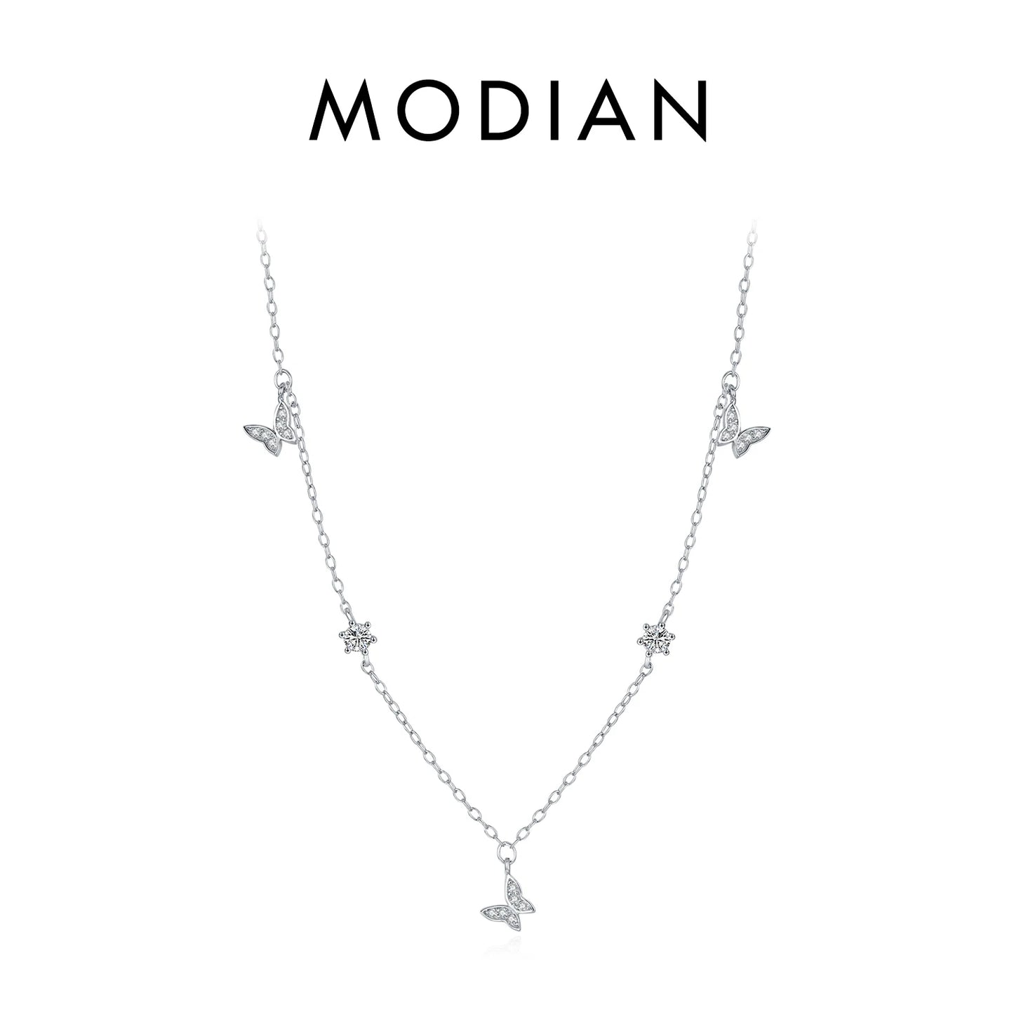 Collar MODIAN con mariposa voladora y circonita cúbica, plata de ley 925, cadena de eslabones sencilla, dijes chapados en oro blanco, joyería para mujer.