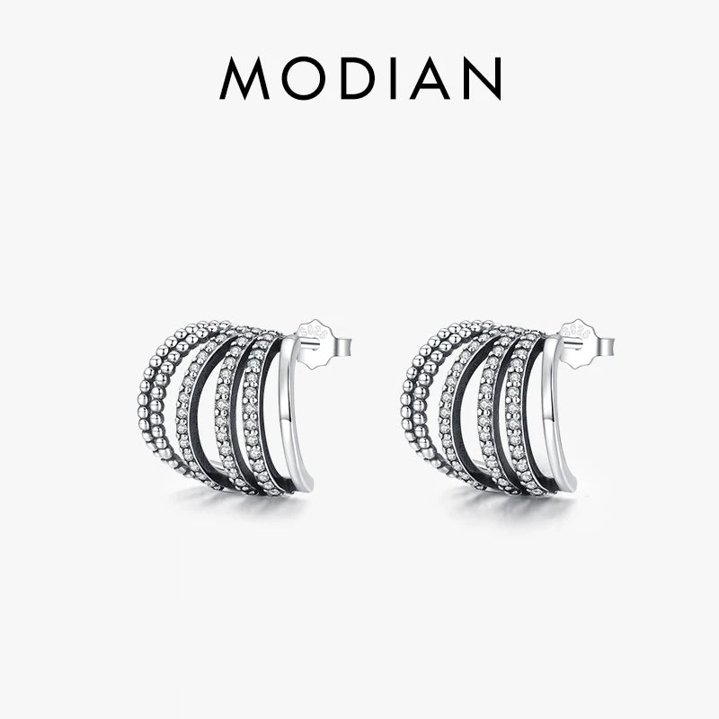 Pendientes MODIAN de plata de ley 925 con diseño geométrico delicado para mujer, con circonitas brillantes, joyería fina para regalo de boda.