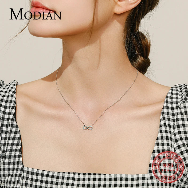 Collar con colgante romántico de amor infinito de turquesa natural de plata esterlina 925 de MODIAN para mujer, regalo de San Valentín, joyería