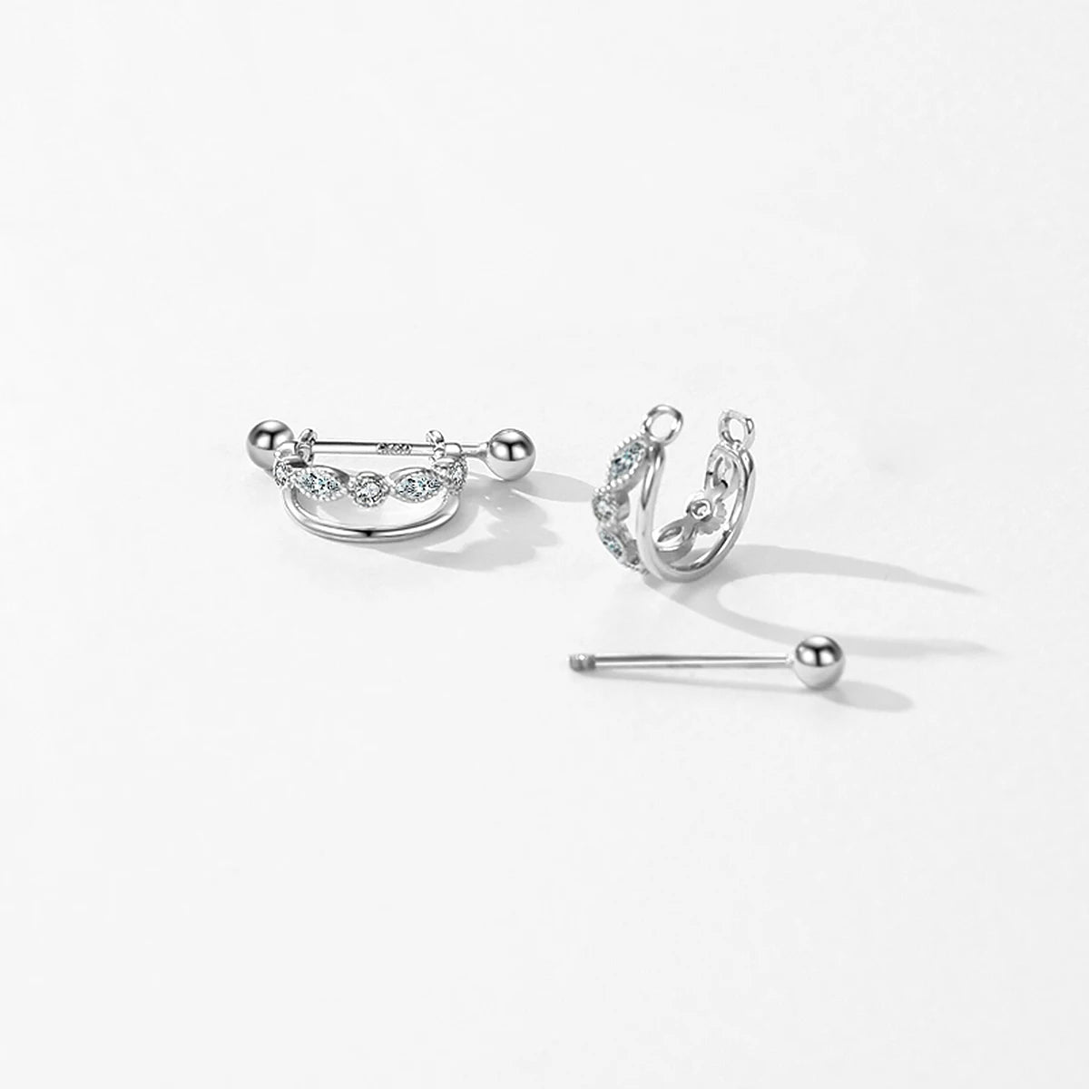 MODIAN Real 925 Sterling Silver Double Deck Trendy Line Hoop Earrings Screw Detachable Clip Ears For Women Girls Fine Jewelry