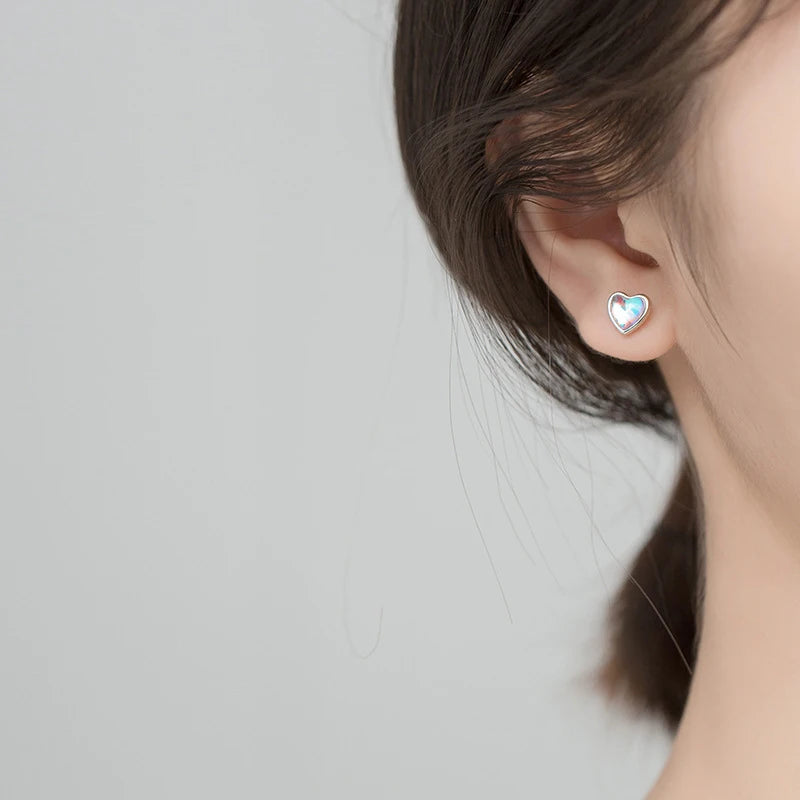 Pendientes Modian con forma de corazón para mujer, de plata de ley 925, con ópalo arcoíris, ideales para bodas, compromisos y otras ocasiones especiales.