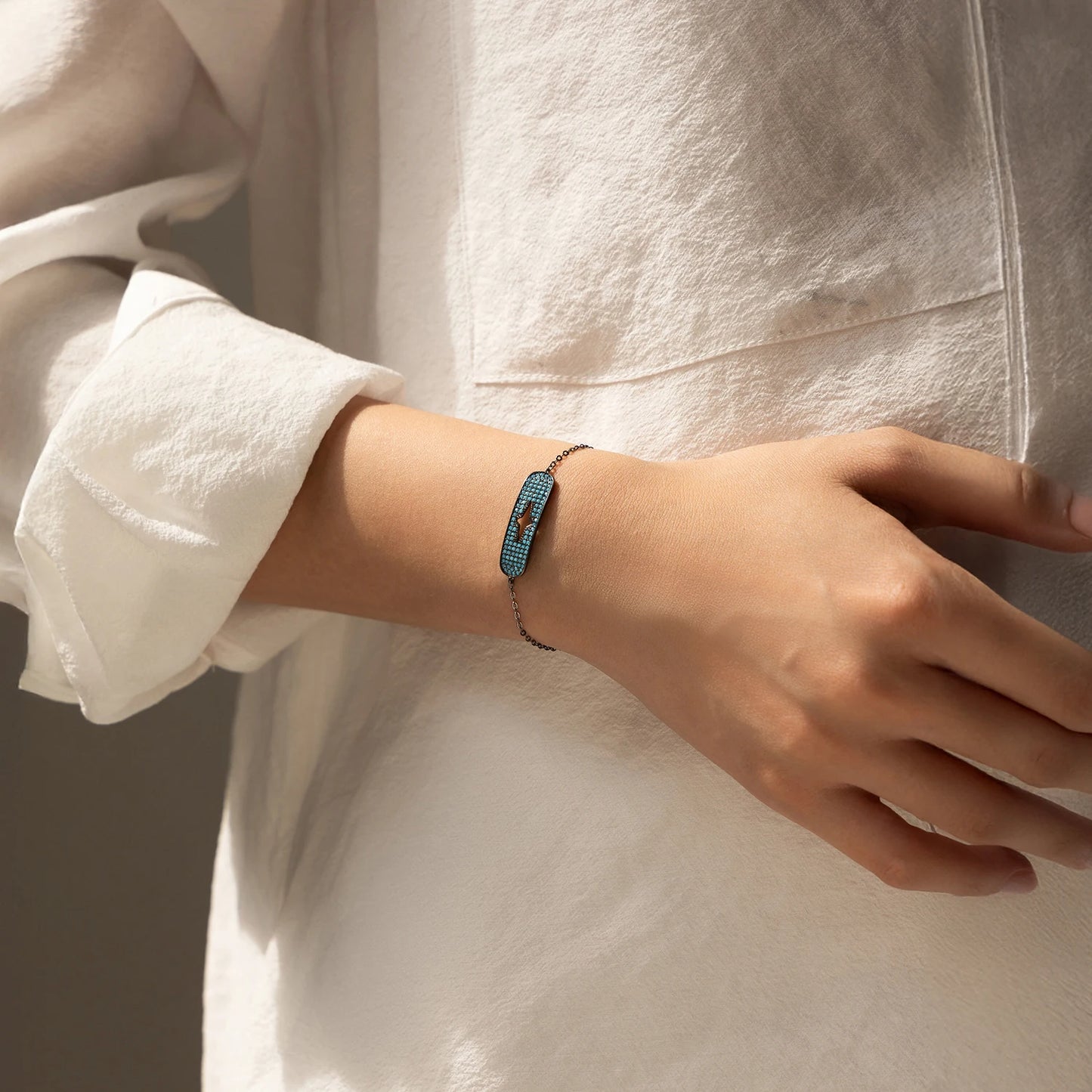 Pulsera original MODIAN Hollow Starlight de plata de ley 925 con cadena de eslabones punk turquesa y negro para mujer, joyería fina
