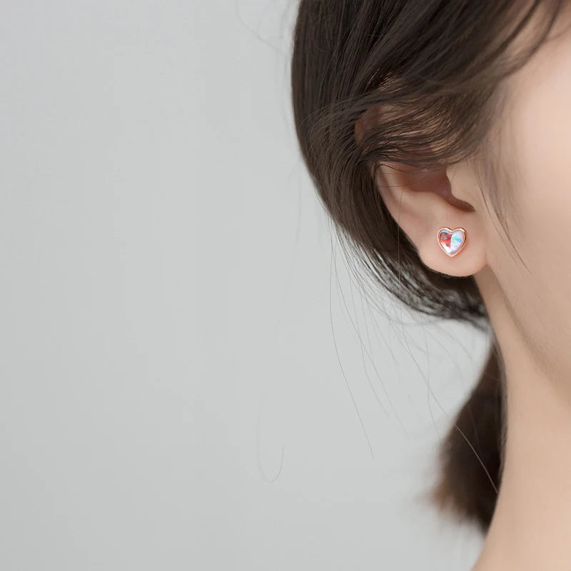 Pendientes Modian con forma de corazón para mujer, de plata de ley 925, con ópalo arcoíris, ideales para bodas, compromisos y otras ocasiones especiales.