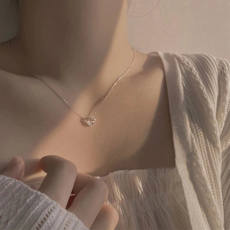 Collar con colgante de circonita transparente irregular redondo de Modian, joyería de plata de ley 925 para mujer, regalo de fiesta