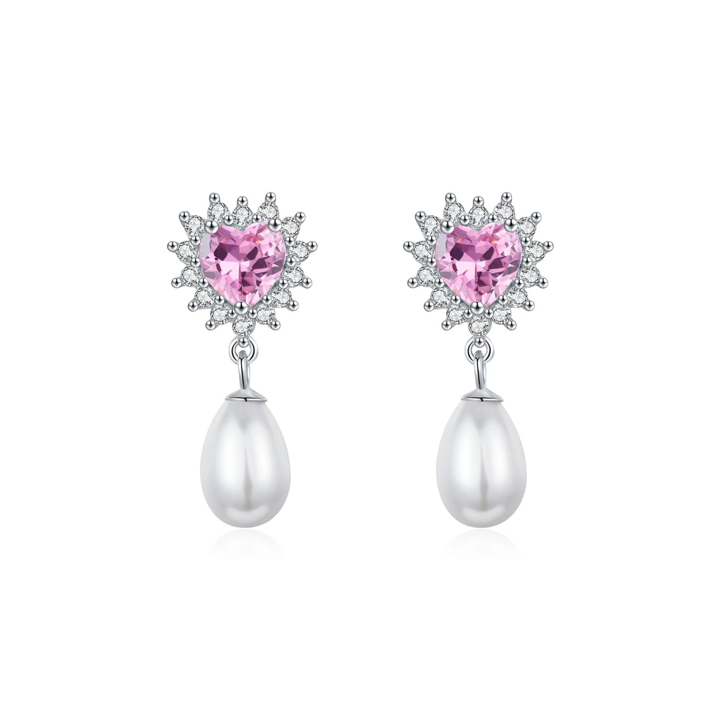 Pendientes MODIAN de plata de ley 925 con forma de corazón y circonita rosa, románticos y elegantes, con forma de concha y perla, para mujer, joyería fina.
