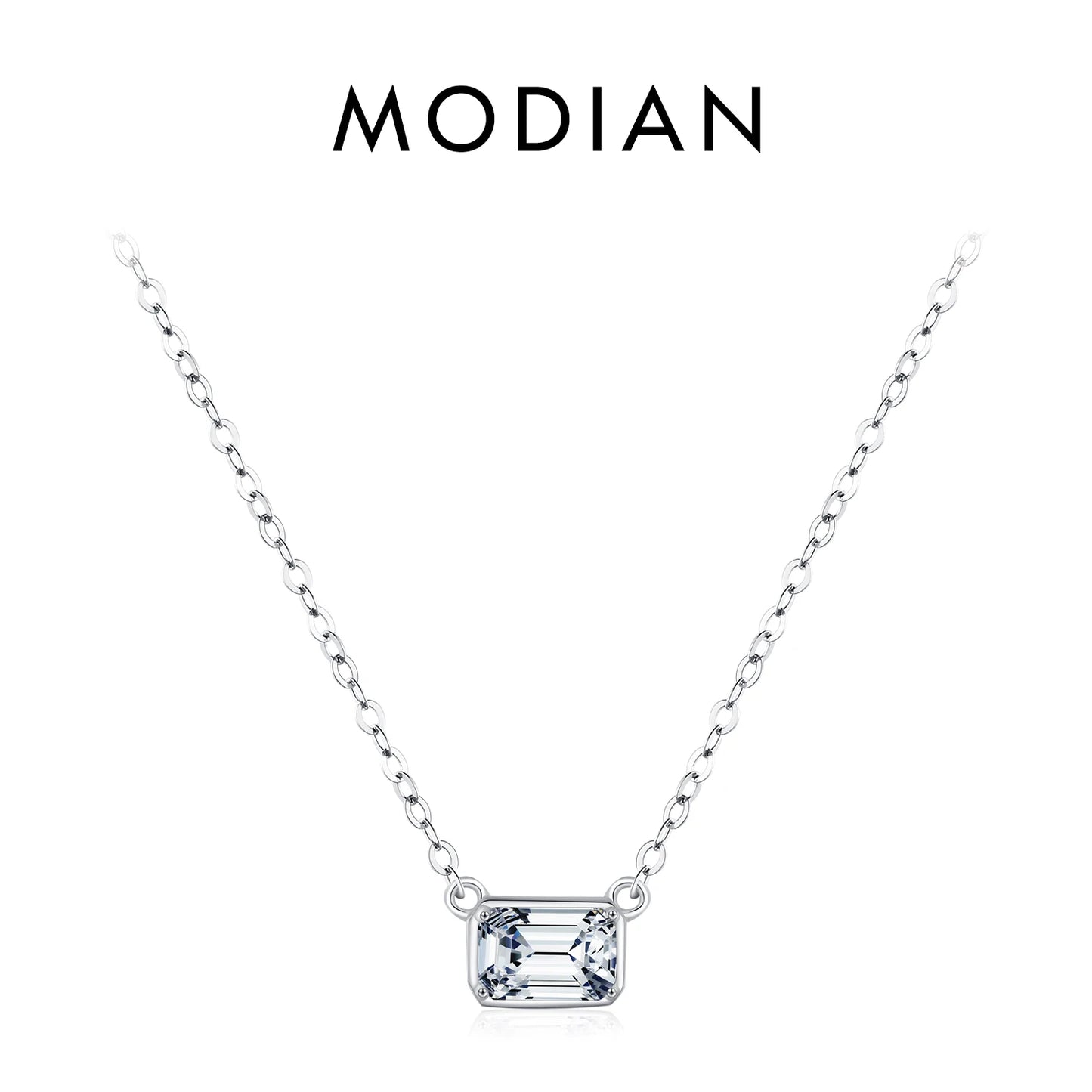 Collar con colgante geométrico de circonita cúbica de plata de ley 925 de MODIAN, joyería asimétrica apilable de moda para mujeres, regalos finos