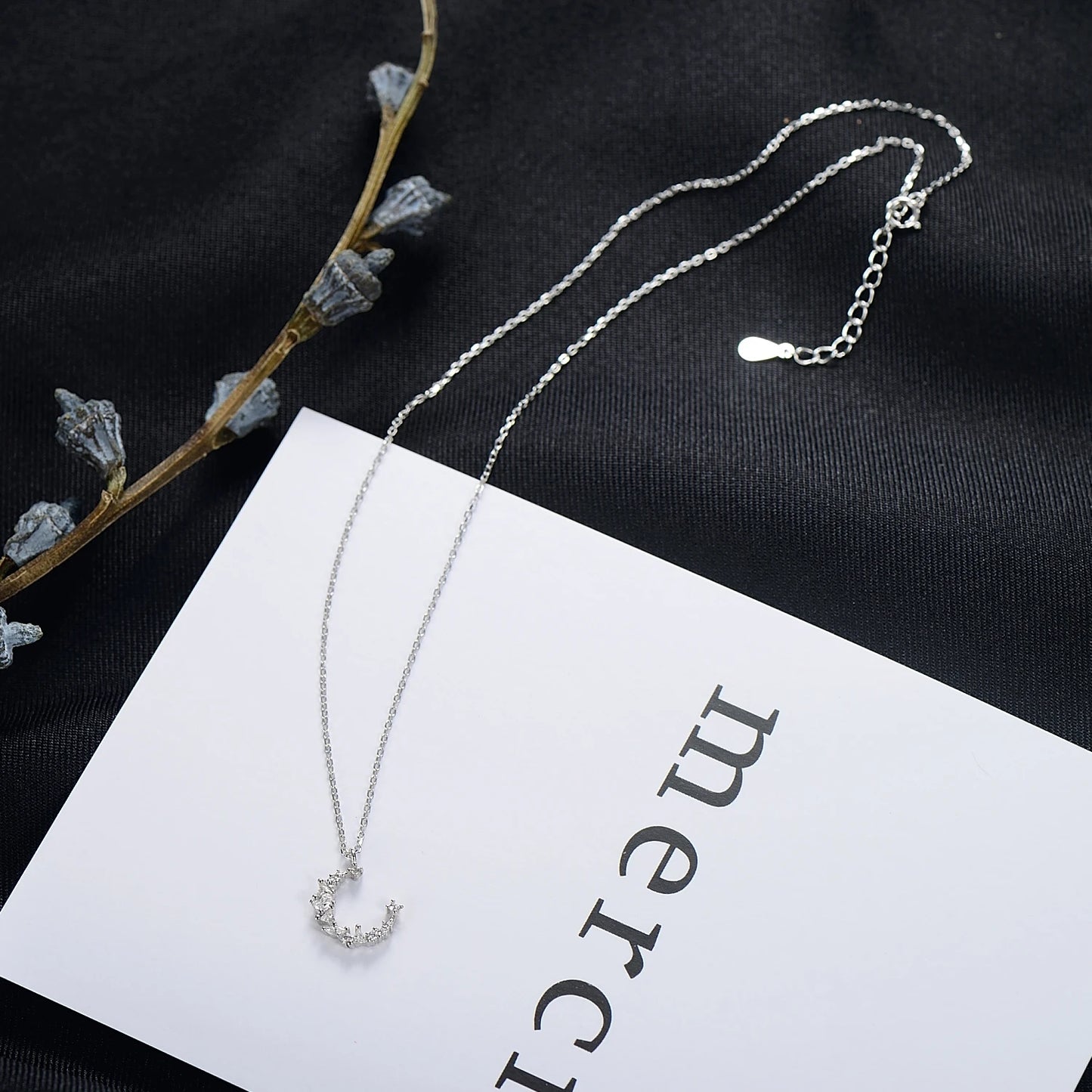 Collar con colgante de luna irregular de plata de ley 925, joyería de plata de ley a la moda, collar con dije de circonita cúbica, cadena para mujer