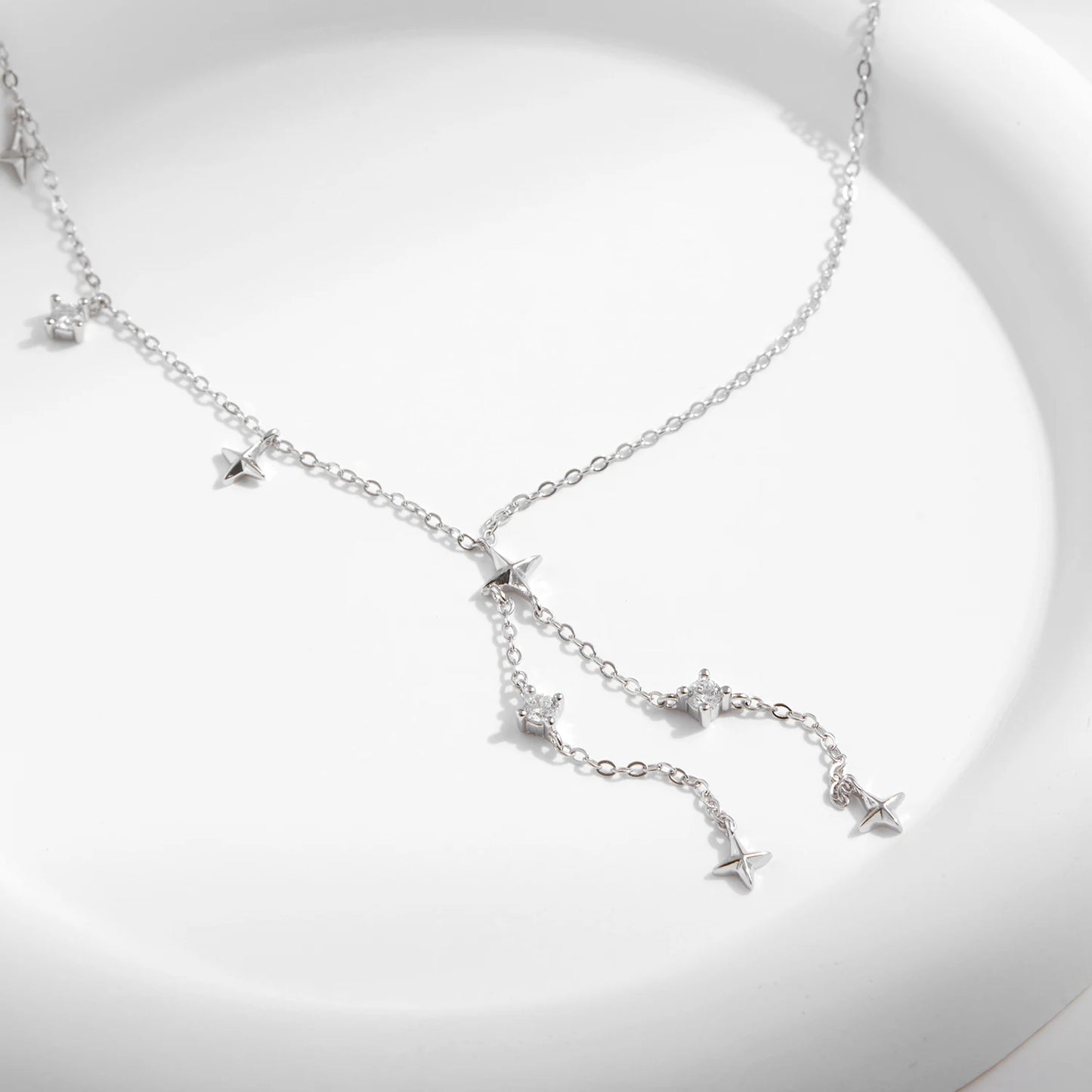 Collar con colgante de gargantilla en forma de Y de MODIAN en plata de ley 925 con estrellas brillantes para mujer, joyería fina para fiestas