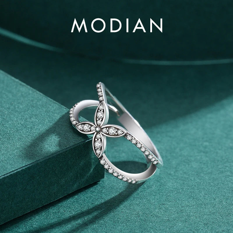 Anillo de mariposa elegante de MODIAN en plata de ley 925 auténtica para mujer, anillo de flor de planta, joyería fina, regalo de aniversario de boda