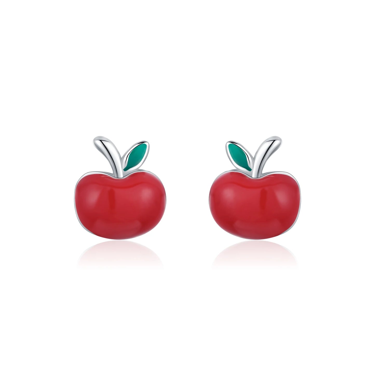 MODIAN 925 Sterling Silver Exquisite Cute Red Enamel Apple Small Stud Earrings For Women Party Fine Jewelry Christmas Gifts