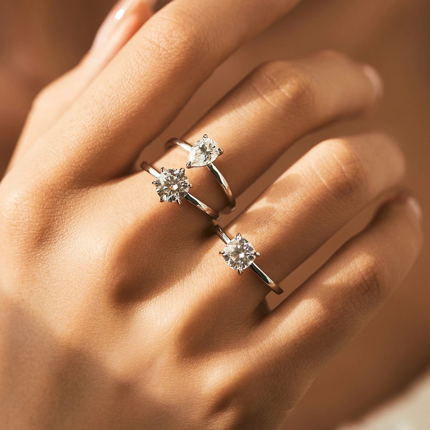 Anillo de moissanita redondo y cuadrado de MODIAN con forma de pera en plata de ley 925, anillos de diamantes creados en laboratorio para mujer, joyería fina.