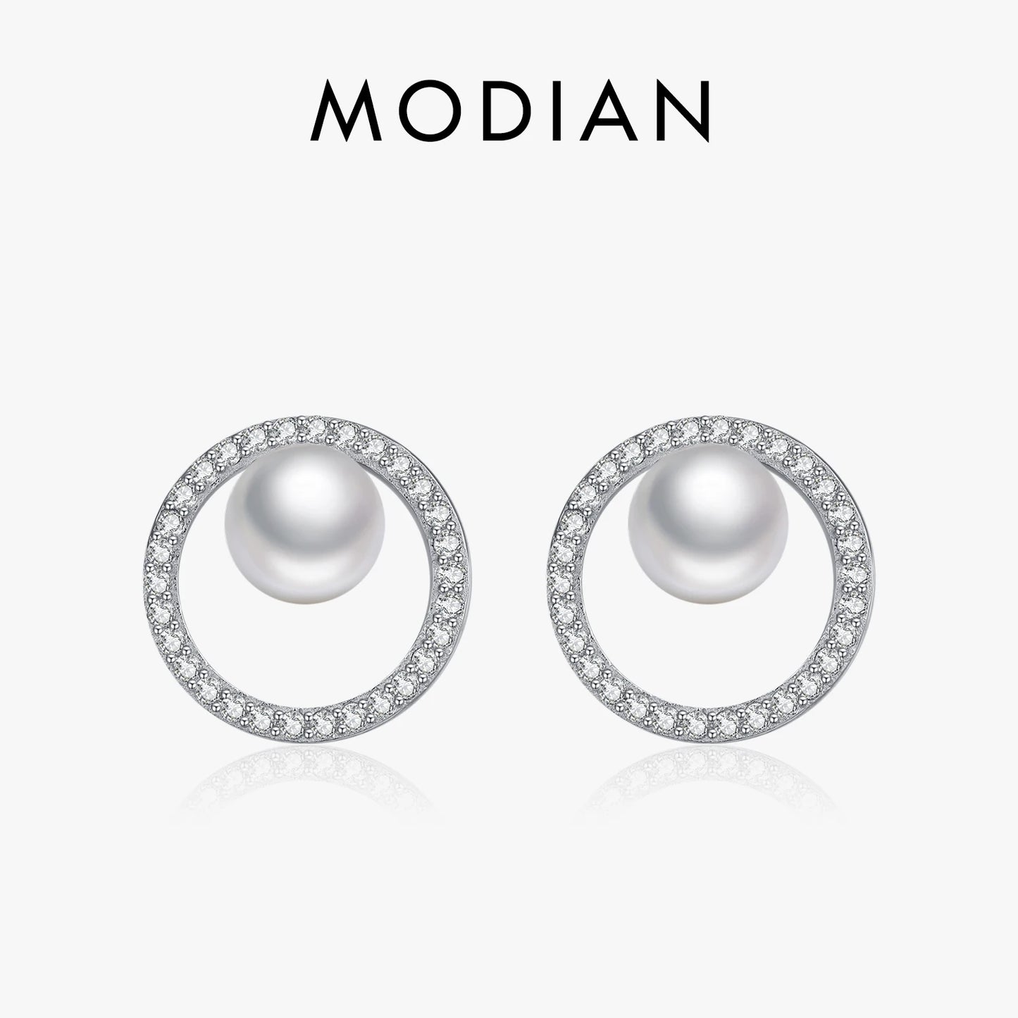 Pendientes MODIAN de plata de ley 925 con forma de círculo y perlas de cristal deslumbrantes, joyería fina hueca de lujo para mujer, regalos de aniversario