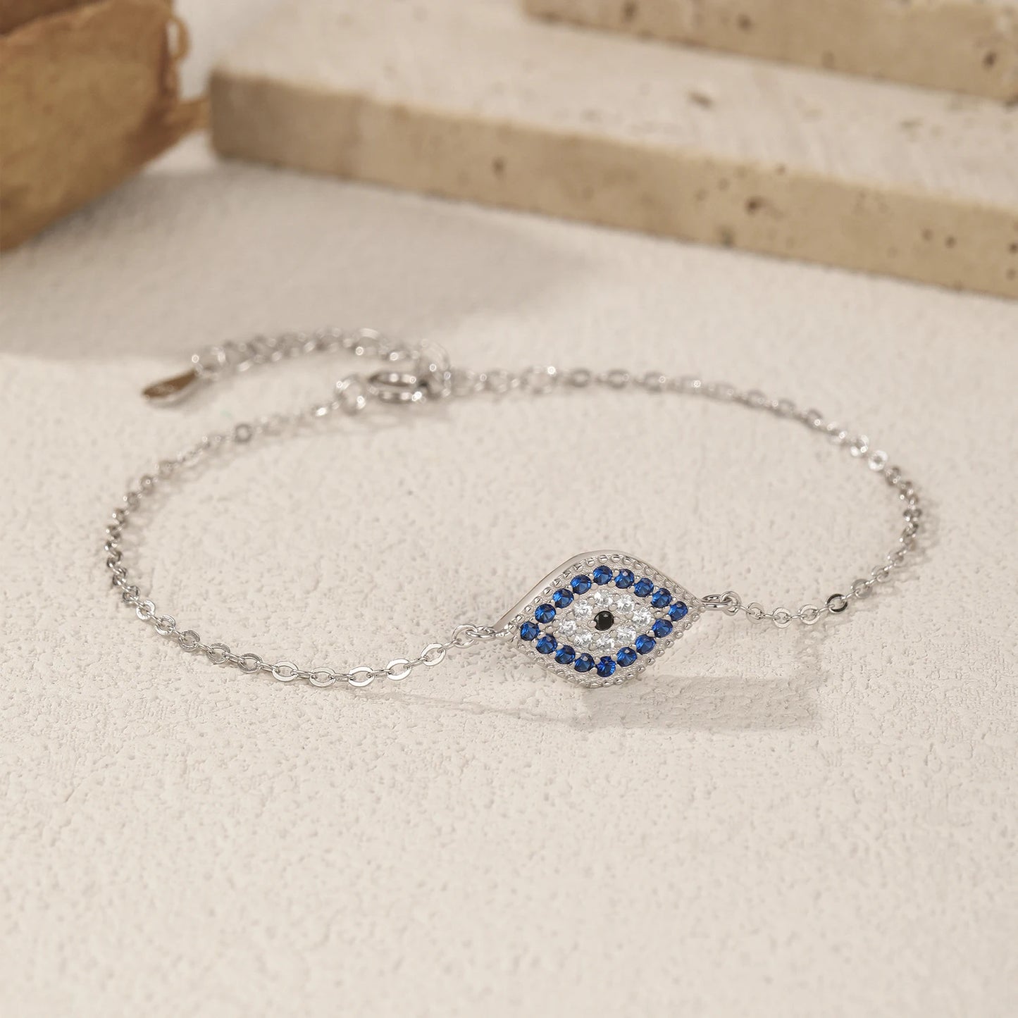 MODIAN 925 Sterling Silver Vintage Blue & Clear Zirconia Eyes Bracelet Stackable Vacation Link Chain Bracelets For Women Jewelry