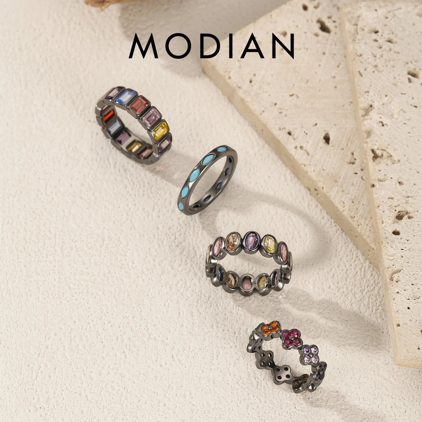 MODIAN 925 Sterling Silver Colorful Punk CZ Geometric Twist Line Trendy Stackable Eternity Band Rings For Women Fine Jewelry
