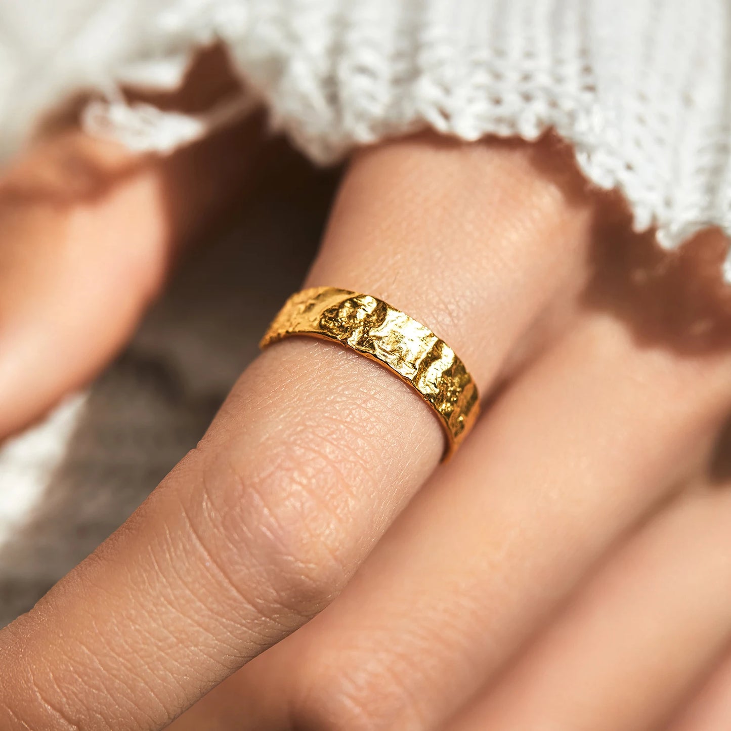 Anillos MODIAN de plata de ley 925 con textura exfoliante para mujer, ajustables, gruesos, apilables, joyería minimalista.