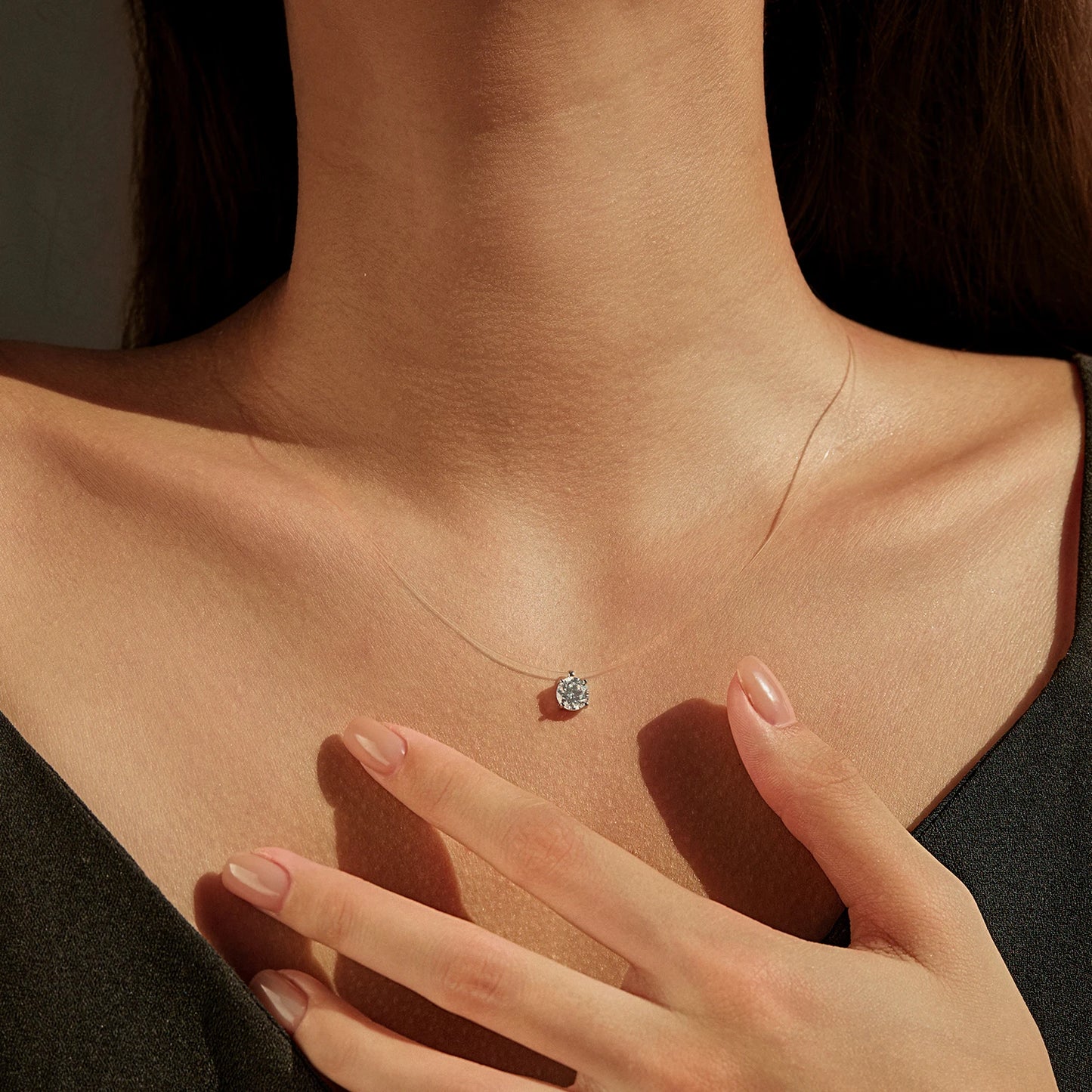 Collar MODIAN de moissanita redonda de 1 quilates con claridad, plata de ley 925, con colgante de gargantilla transparente para mujer, joyería fina