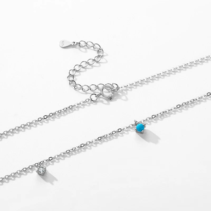 Collar con colgante de cadena de eslabones turquesa de Moidan, de plata de ley 925 auténtica, para mujer, joyería fina de uso diario.
