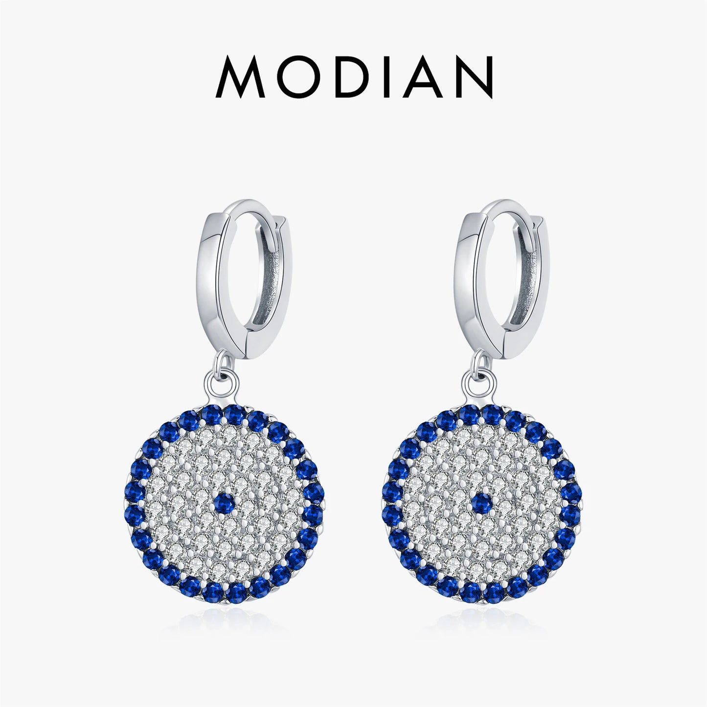 MODIAN 925 Sterling Silver Round Claasic Sparkling Blue Zirconia Hoop Earrings Luxury Daily Fine Jewelry For Women Gifts