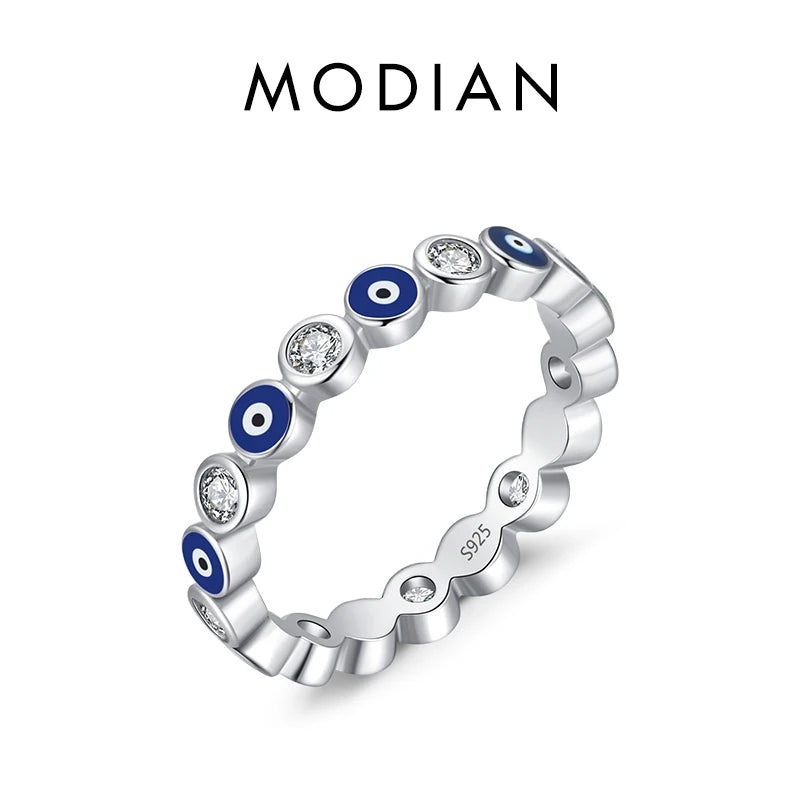 Anillos de dedo MODIAN de plata de ley 925 con delicados ojos esmaltados de color arcoíris y apilables para mujer, joyería de moda con circonita cúbica transparente brillante.