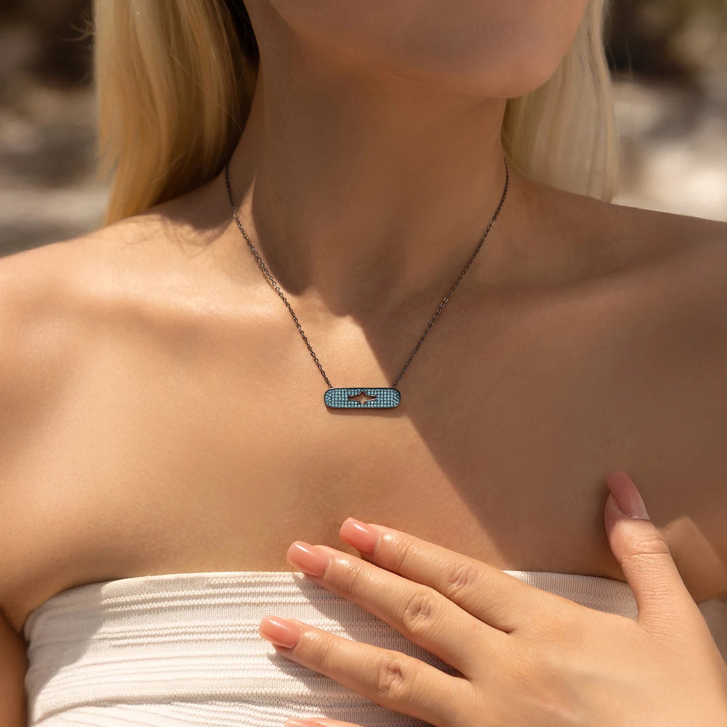 MODIAN 925 Sterling Silver Punk Hallow Out Star Black Golden Pendant Necklace Synthetic Turquoise Stackable Jewelry For Women