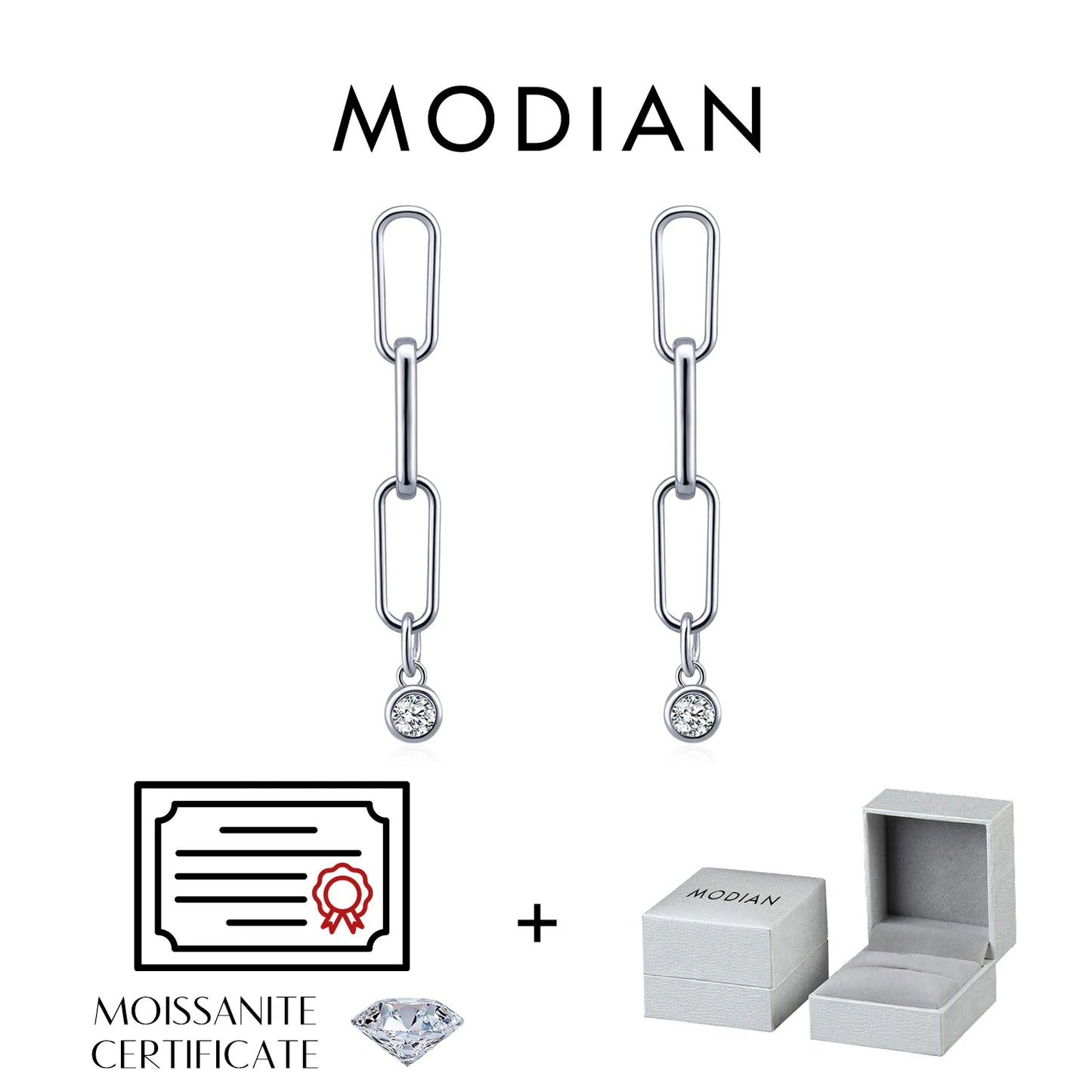Pendientes MODIAN VVS1 de moissanita de color D con claridad, plata de ley 925, cadena de eslabones a la moda, joyería fina para mujer.