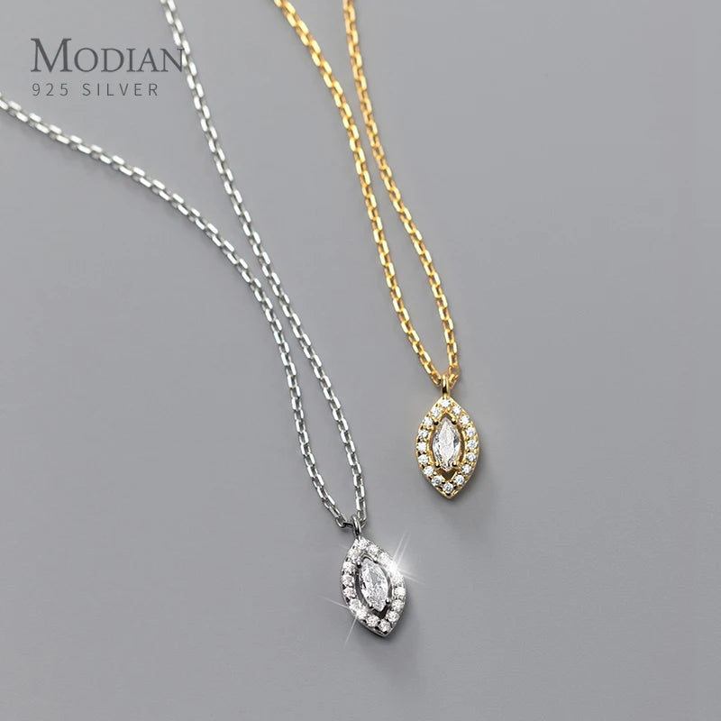 Collar de ojos exquisitos de MODIAN, nueva moda, auténtica plata de ley 925, cadena de eslabones de circonita cúbica transparente brillante, regalo para mujer, joyería fina