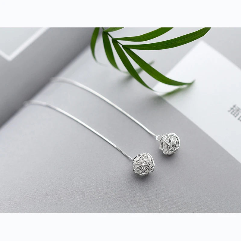 Pendientes de bola de cadena larga con diseño único minimalista de Modian para mujer, pendientes colgantes de plata de ley 925, joyería coreana para orejas caídas.