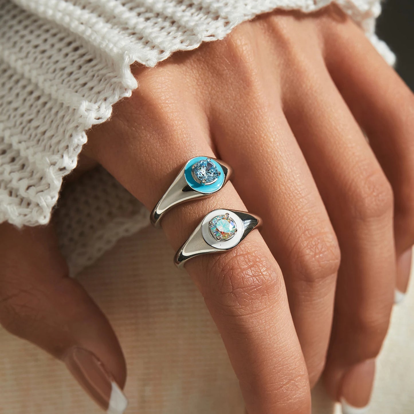 Anillo de sello MODIAN de plata de ley 925 con circonitas esmaltadas de colores para mujer, accesorios diarios, joyería fina