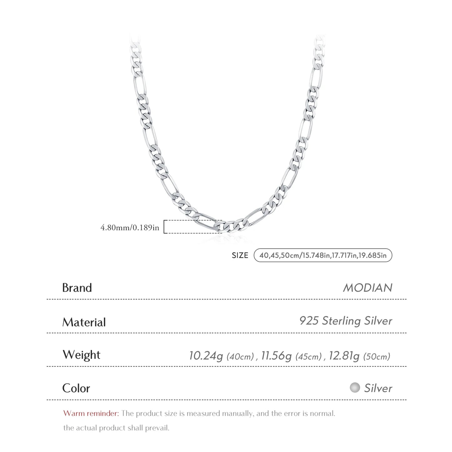 Collar corto MODIAN de plata de ley 925 maciza con cadena Figaro geométrica simple para mujeres y hombres, joyería fina, regalos.