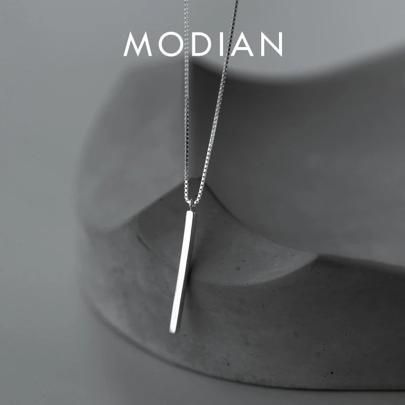 Collar con colgante geométrico minimalista de plata de ley 925 de Modian para mujer, cadena con caja de regalo, joyería fina de estilo coreano
