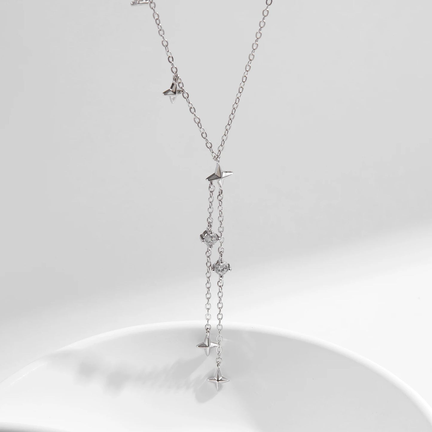 Collar con colgante de gargantilla en forma de Y de MODIAN en plata de ley 925 con estrellas brillantes para mujer, joyería fina para fiestas