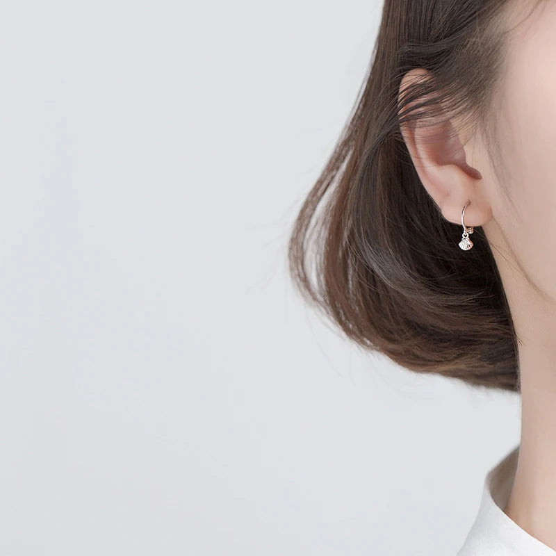 Nuevos pendientes de aro asimétricos Modian de plata de ley 925 con forma de estrella de mar y concha para mujer, pendientes de boda sencillos, joyería fina, regalo