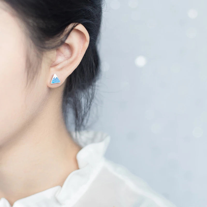 Pendientes pequeños de esmalte Modian con forma de iceberg azul, accesorios exquisitos, joyería de moda de plata de ley 925 para mujer