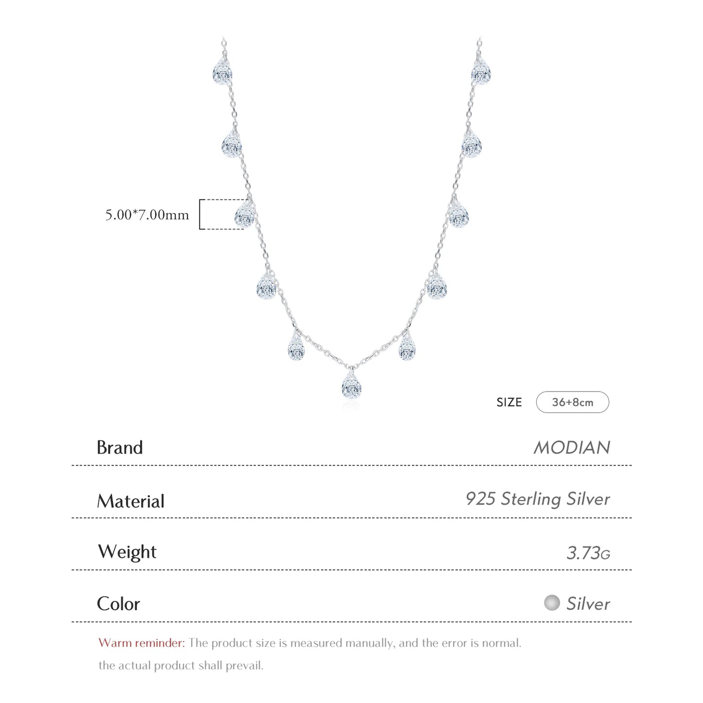 Gargantilla apilable de plata de ley 925 MODIAN para clavícula, collar con circonita brillante para mujer, joyería fina