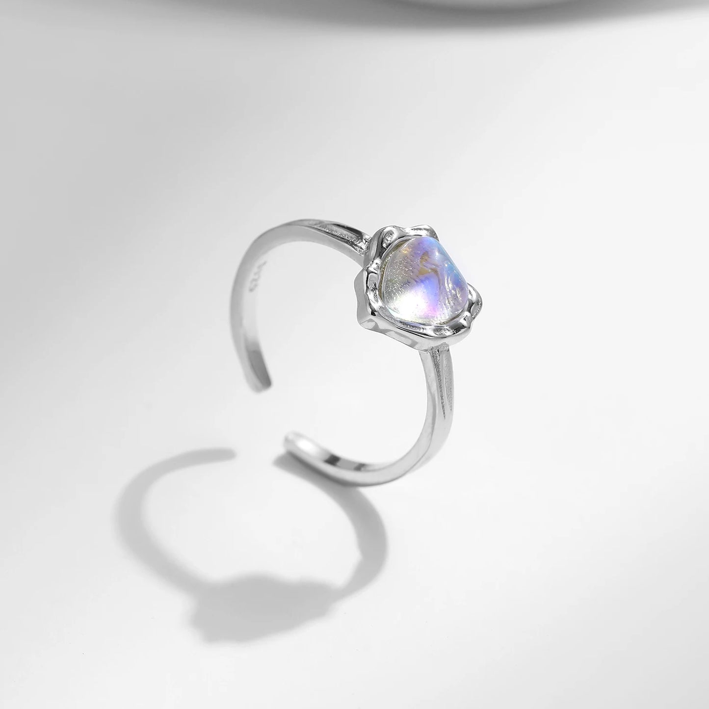 Anillos ajustables MODIAN de plata de ley 925 con piedra lunar brillante y exquisito para mujer, anillos de moda con forma de corazón, talla libre, joyería fina.