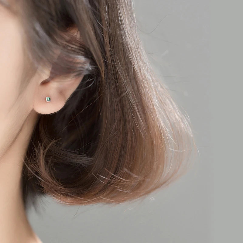 Pendientes Modian de plata de ley 925 auténtica con cristales verdes cuadrados para mujer, pequeños pendientes de boda, joyería de compromiso para amantes.
