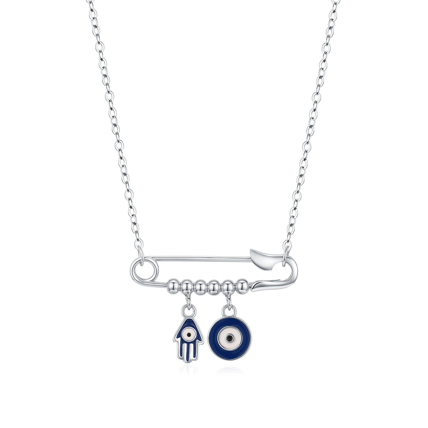Collar MODIAN de plata de ley 925 con colgante de ojos y palmas de esmalte azul, cuentas de alfiler, eslabones de cadena, joyería para mujer
