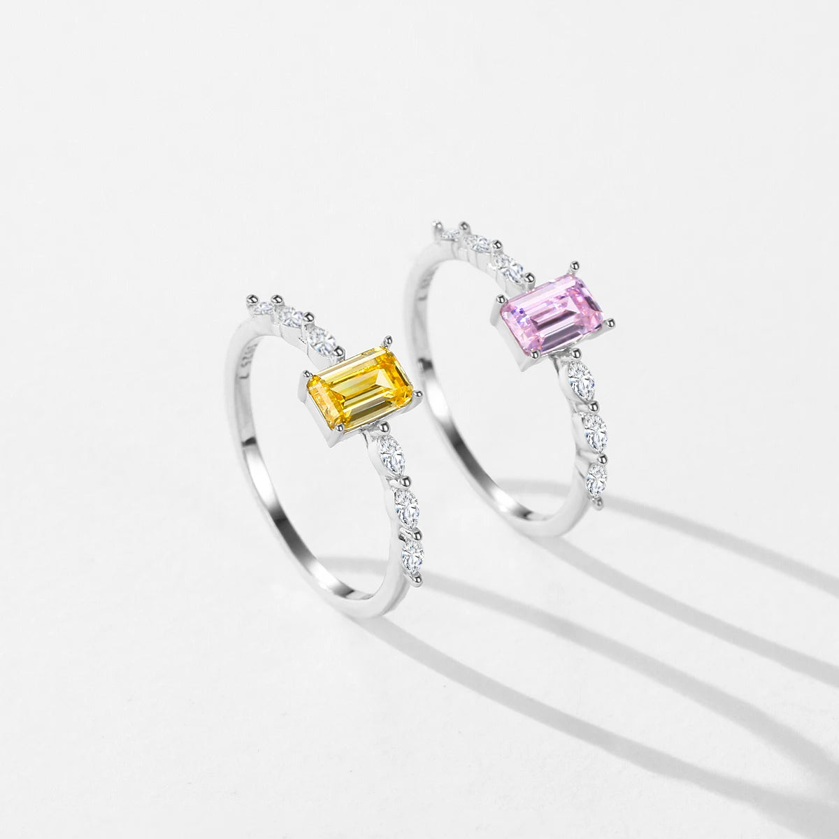 Anillo MODIAN de plata de ley 925 auténtica con circonita rosa y amarilla de corte esmeralda brillante para mujer, joyería fina de lujo para bodas.
